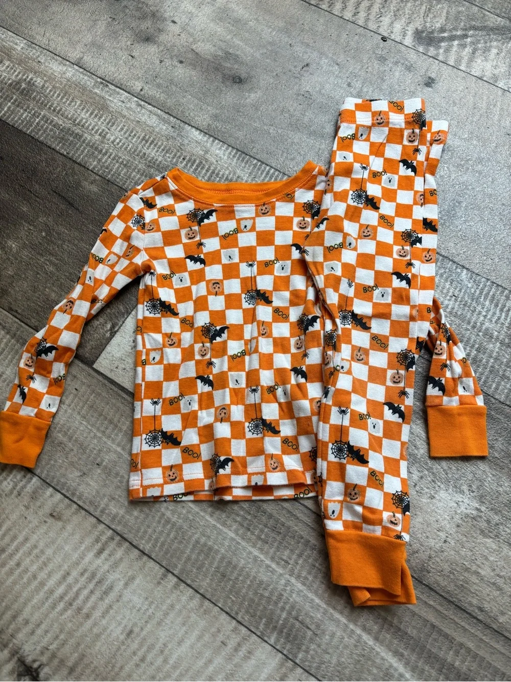 Kids Orange & White Check Halloween Pajama Set
